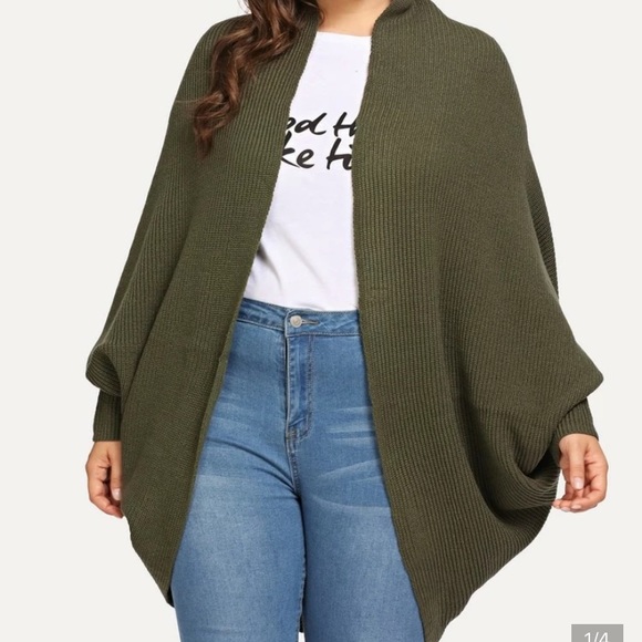 SHEIN Sweaters - SHEIN Open Front Dip Hem Batwing Cardigan